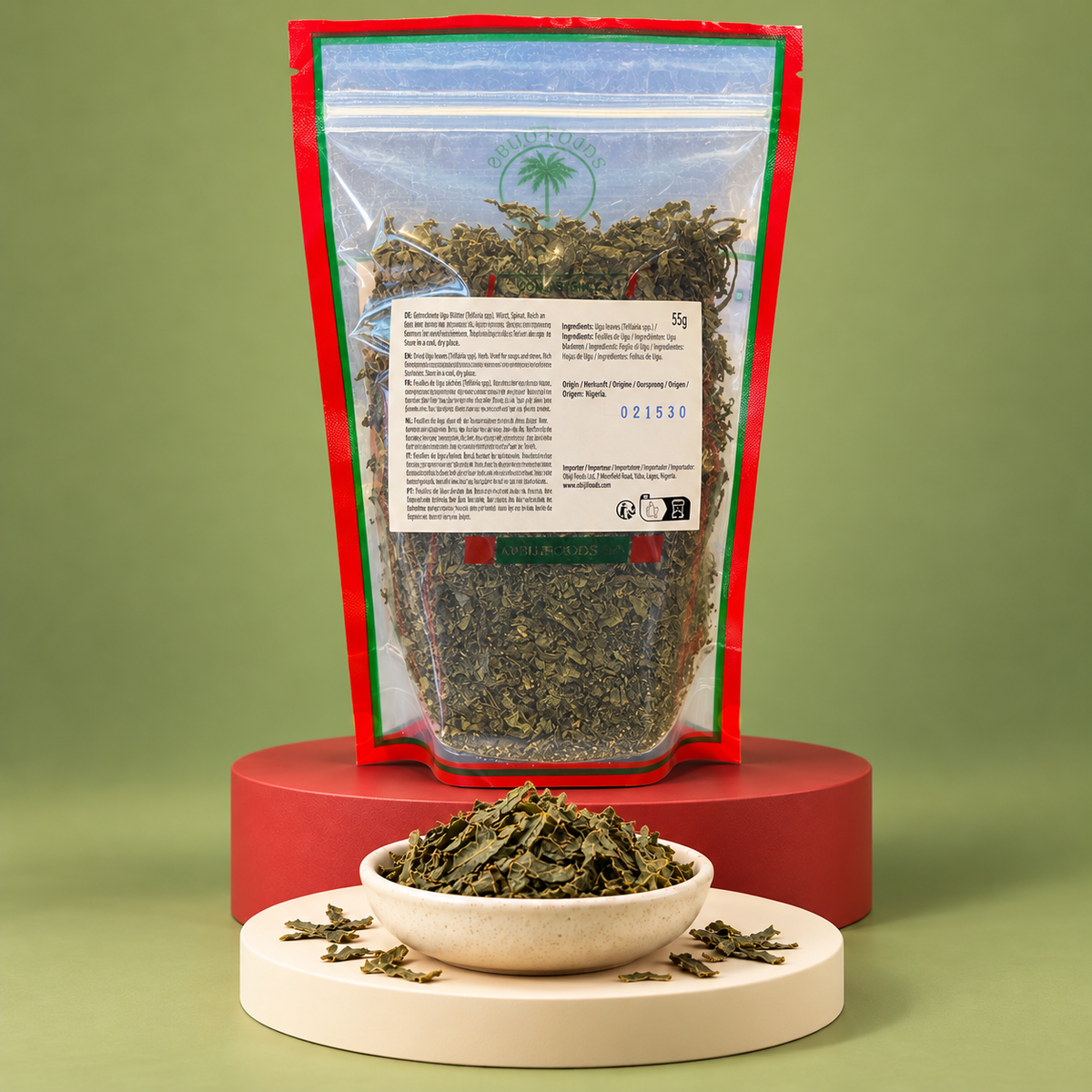 Obiji Getrocknete Blätter – Ugu, Ukazi oder Bitter Leaf 55 g