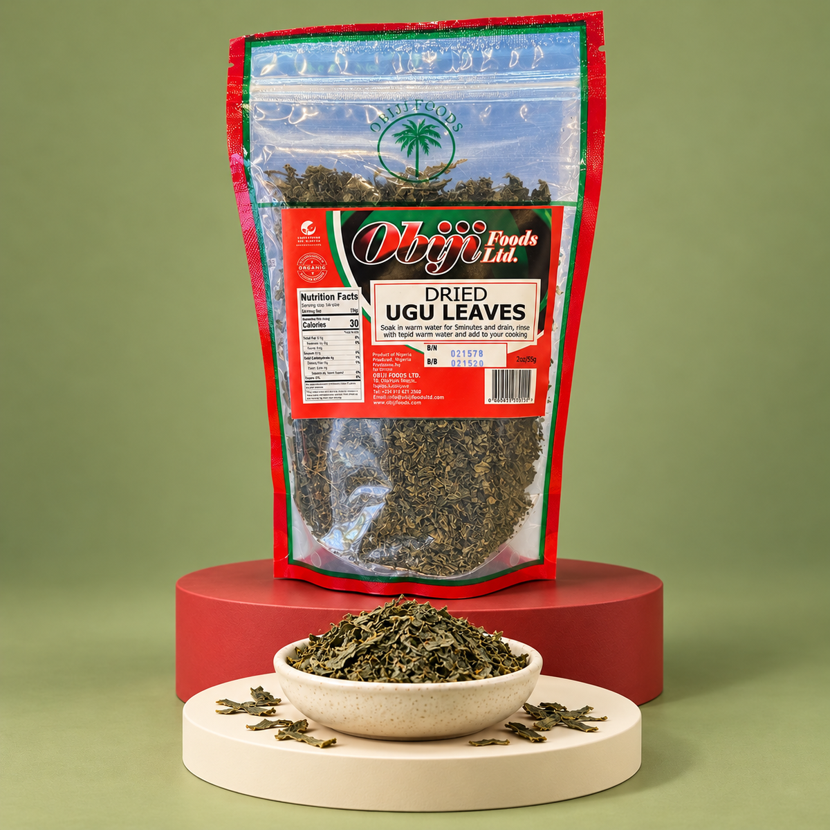 Obiji Getrocknete Blätter – Ugu, Ukazi oder Bitter Leaf 55 g