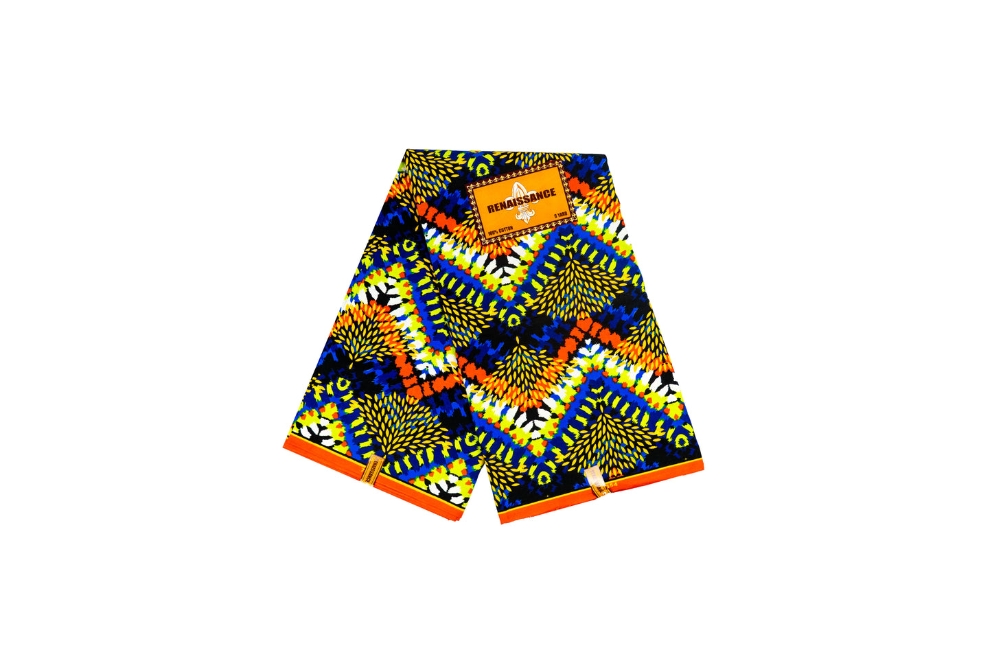 Afrikanischer Stoff Blau-Gelb-Orange – Original African Wax Print aus 100 % Baumwolle