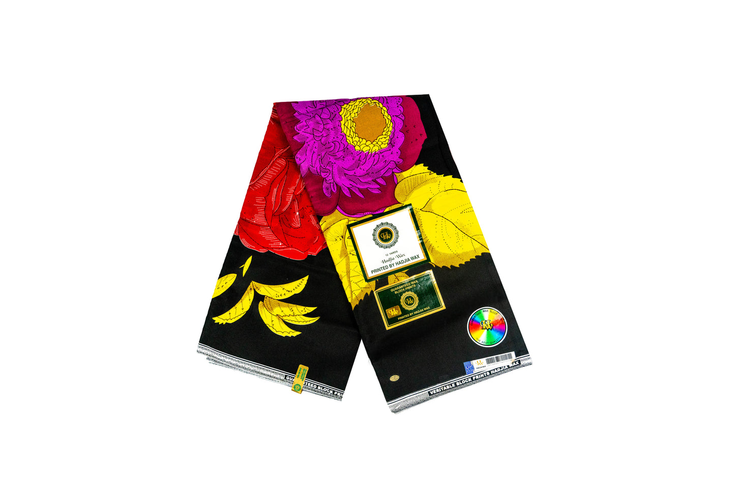 Afrikanischer Stoff in Schwarz mit großen Blumenmustern – Hochwertiger Wax Print für Gewänder & kreative Modeprojekte