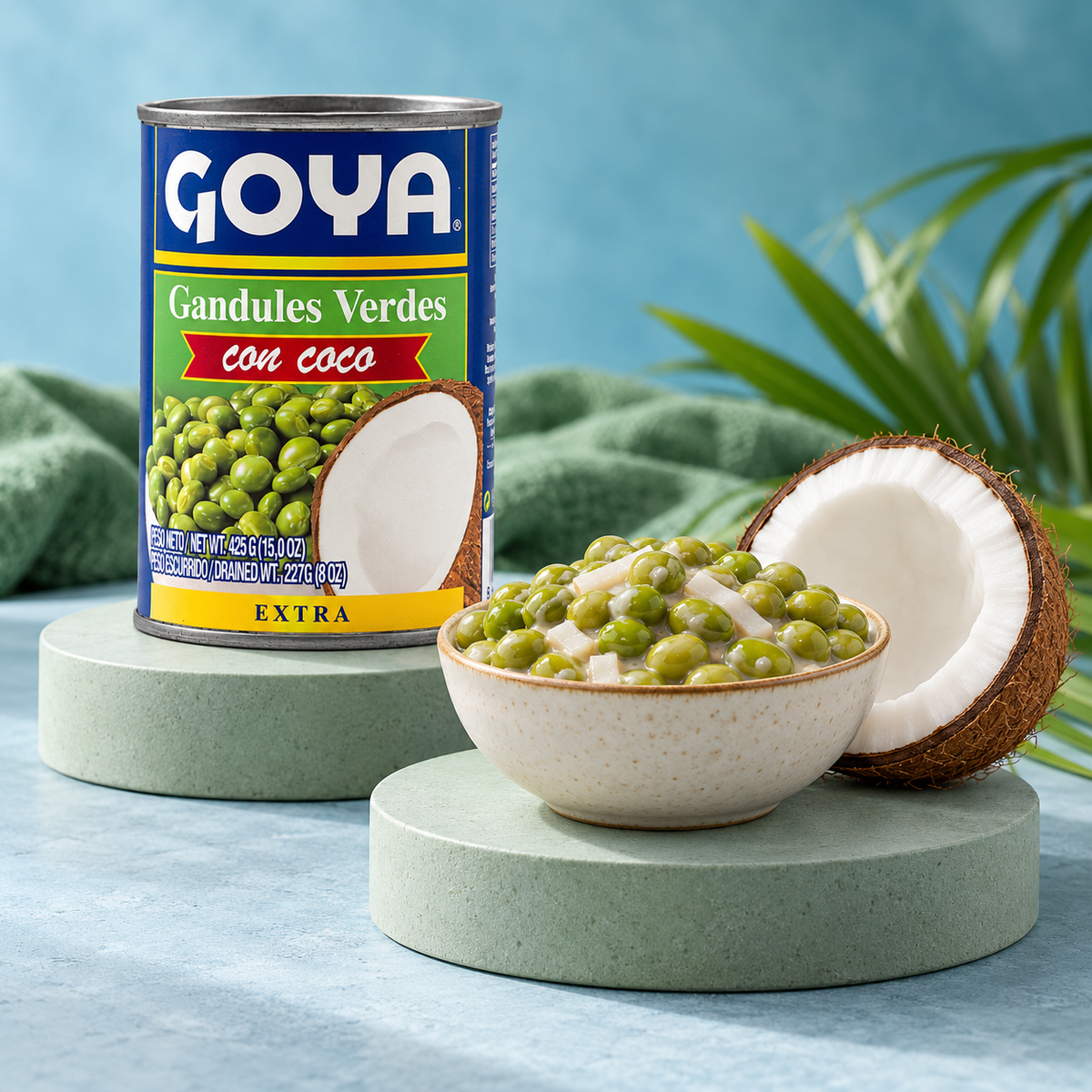 Goya Gandules Verdes con Coco – Green Peas with Coconut Milk (425 g)