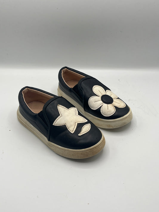 Kinder Slip-On Schuhe Größe 28 – Schwarz mit Blume & Stern