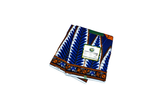 Afrikanischer Stoff Blau-Orange – Original African Wax Print aus 100 % Baumwolle 6 Yards